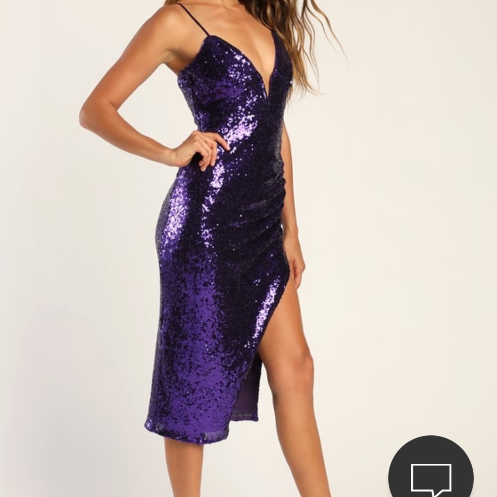 Lulus Purple Sequin Ruched Midi Dress Sz M
